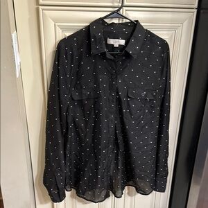 LOFT Sheer Black Shirt with White Heart Dots